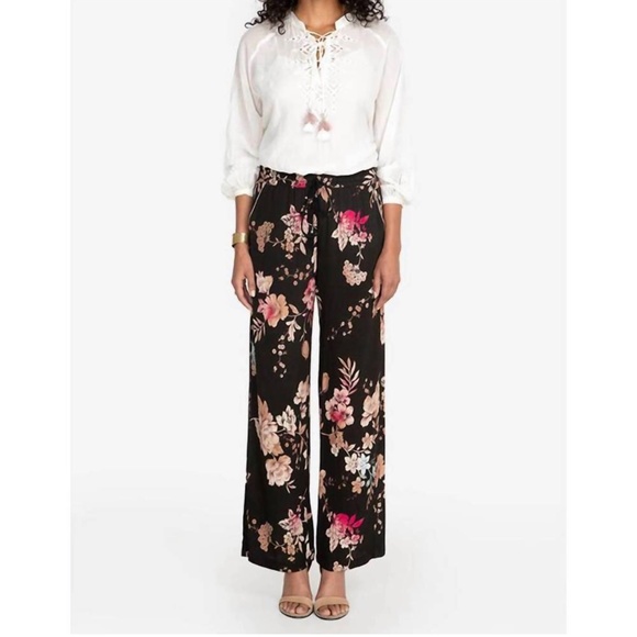 Johnny Was Pants - Johnny Was Jade Peralta Easy Pants Black Floral Straight Leg Pants Size Medium